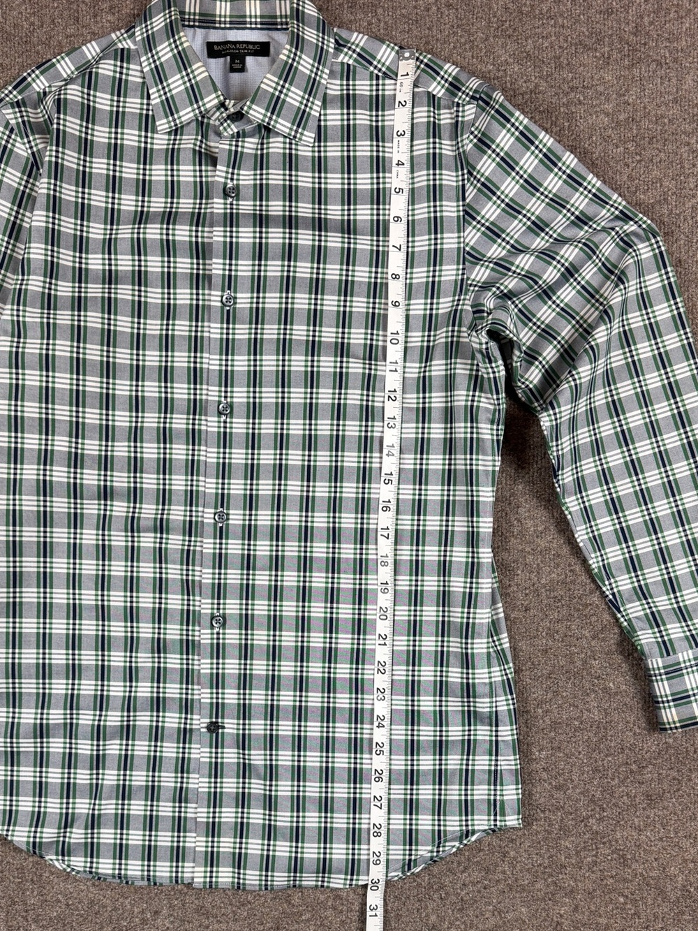 Banana Republic Green Blue Plaid Button Up Shirt Men’s Medium Non-Iron Slim Fit - Picture 6 of 7